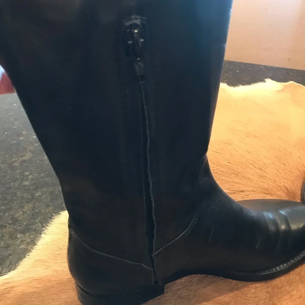 Lauren Ralph Lauren Tall Boot Logo Leather Logo Black Tan Knee Boots